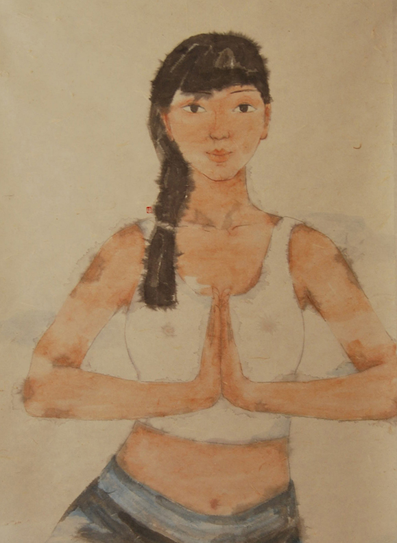 《瑜珈》，144x76cm ，2013年，纸本水墨
